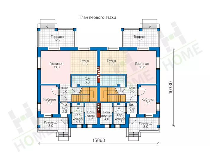 План этажа №1 2-этажного дома 57-07WKL в Тюмени