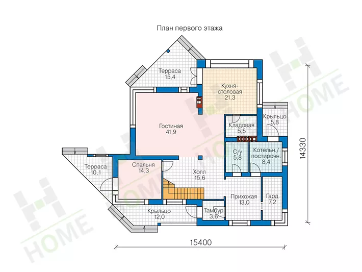 План этажа №1 2-этажного дома 40-94K1L в Тюмени