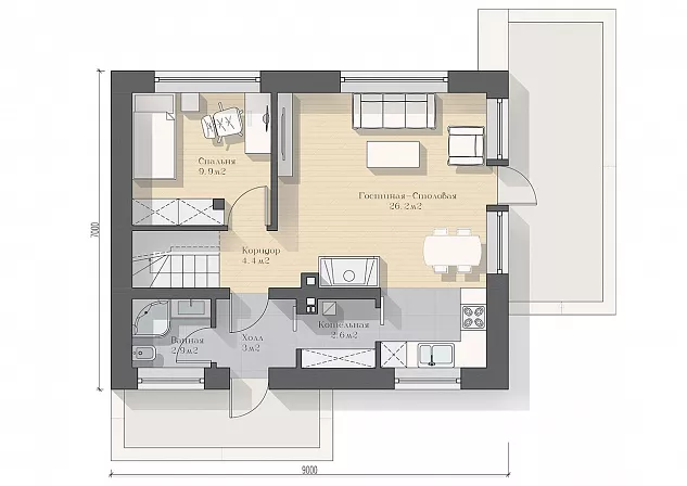 План этажа №1 2-этажного дома K-2110 в Тюмени