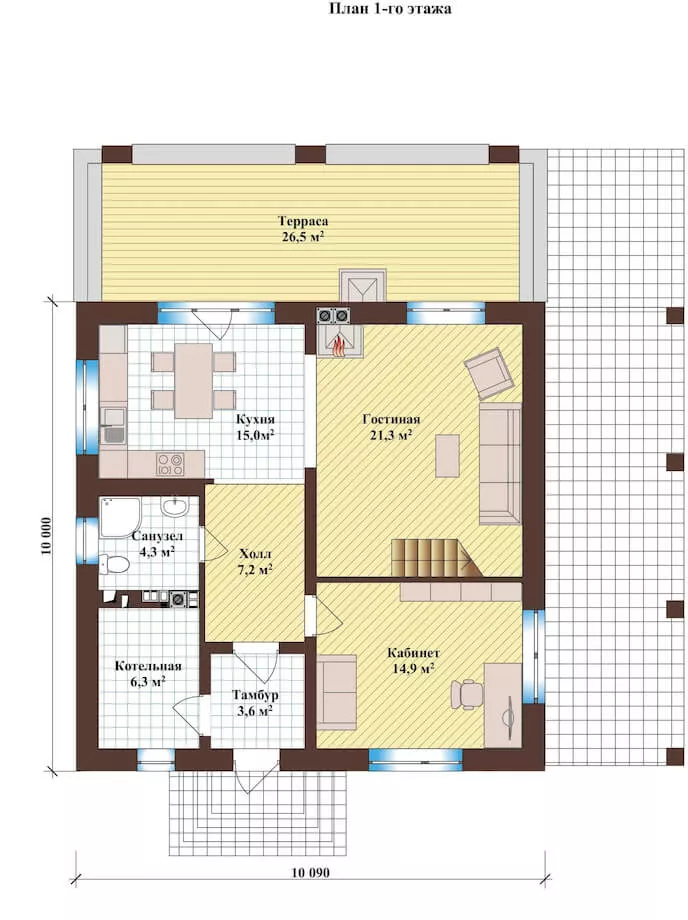 План этажа №1 2-этажного дома K-2160-2 в Тюмени