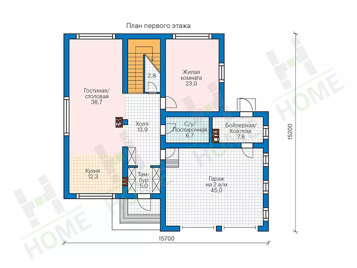План этажа №1 2-этажного дома 57-87 в Тюмени