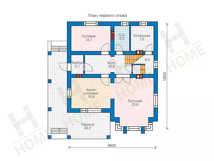 План этажа №1 2-этажного дома 58-92 в Тюмени