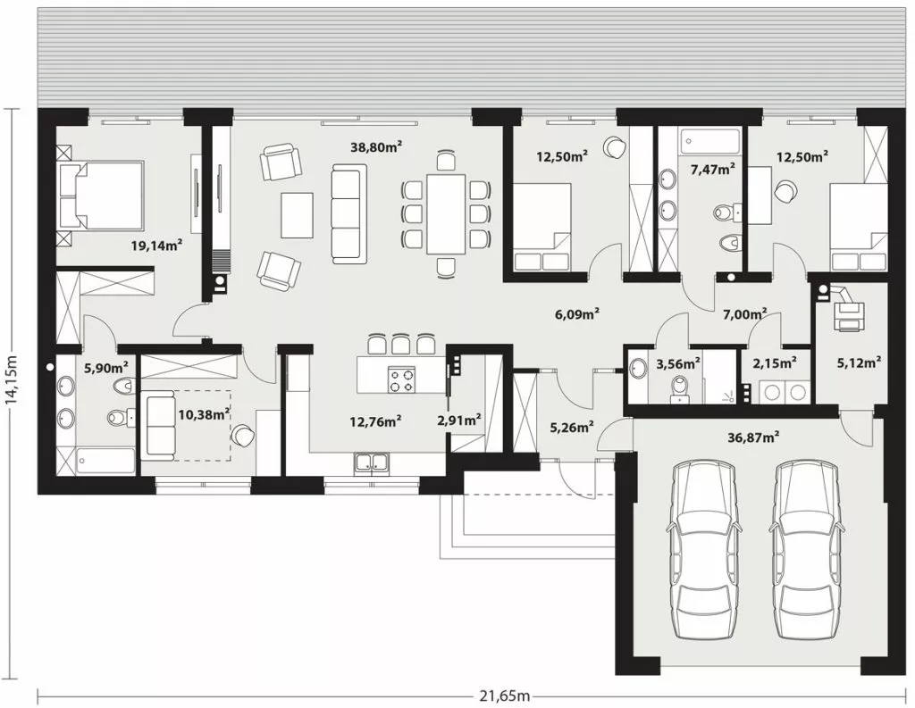 План этажа №1 1-этажного дома K-1151-4 в Тюмени