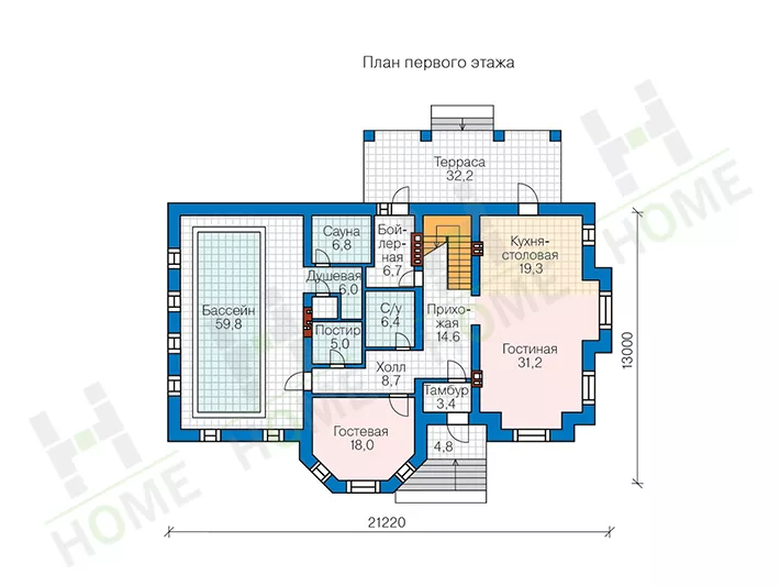 План этажа №1 3-этажного дома 57-92BK в Тюмени