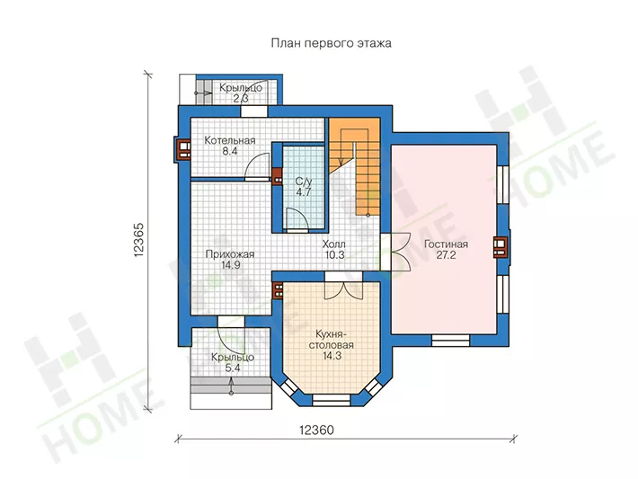 План этажа №1 2-этажного дома 57-25Q в Тюмени