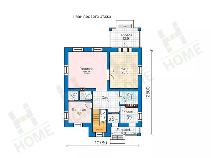 План этажа №1 2-этажного дома 57-20ML в Тюмени