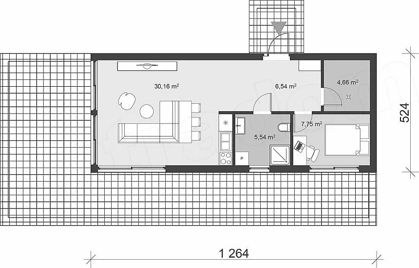 План этажа №1 1-этажного дома D-166 в Тюмени