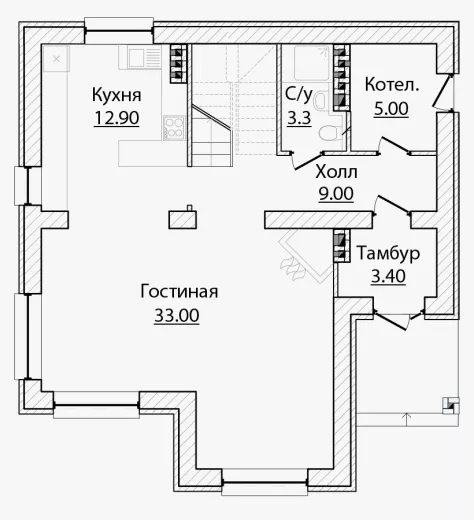 План этажа №1 2-этажного дома A-300 в Тюмени