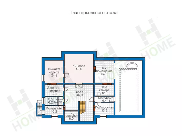 План этажа №1 2-этажного дома 62-81 в Тюмени
