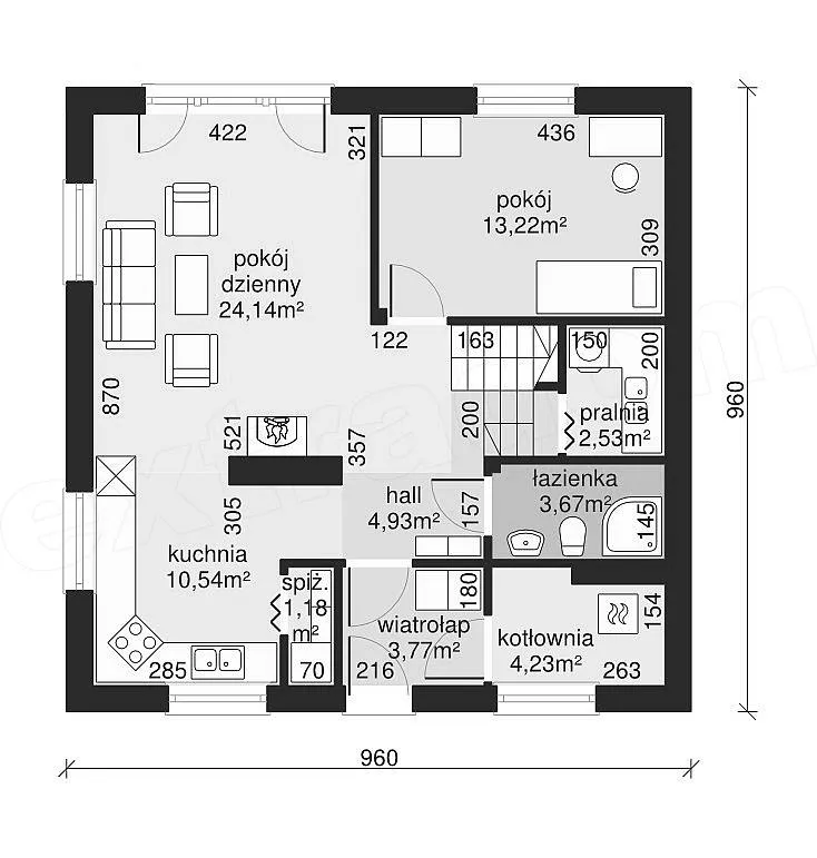 План этажа №1 2-этажного дома D-2184-3 в Тюмени