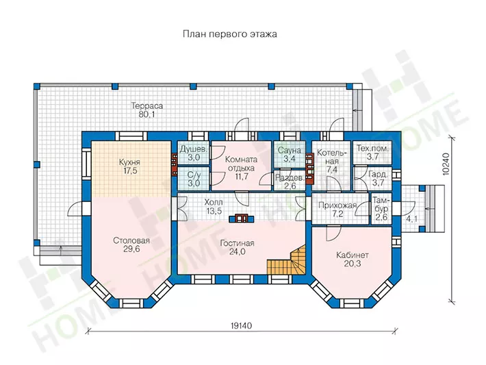 План этажа №1 2-этажного дома 45-43L в Тюмени