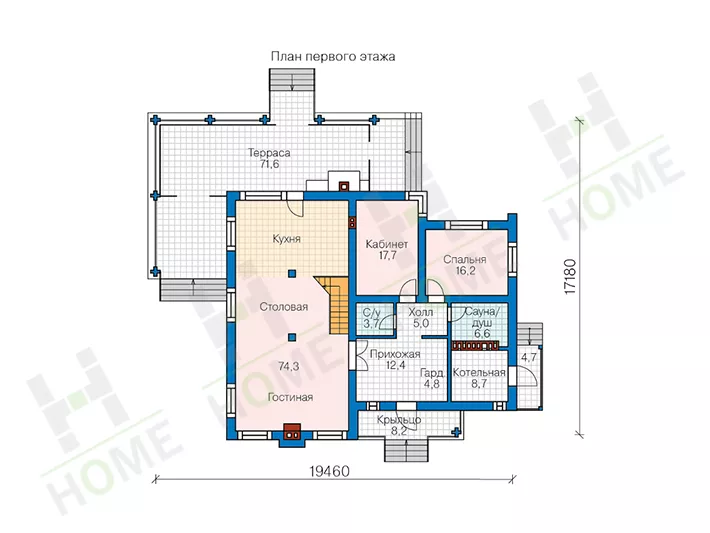 План этажа №1 2-этажного дома 62-15 в Тюмени