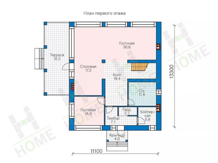 План этажа №1 2-этажного дома 40-45AL в Тюмени