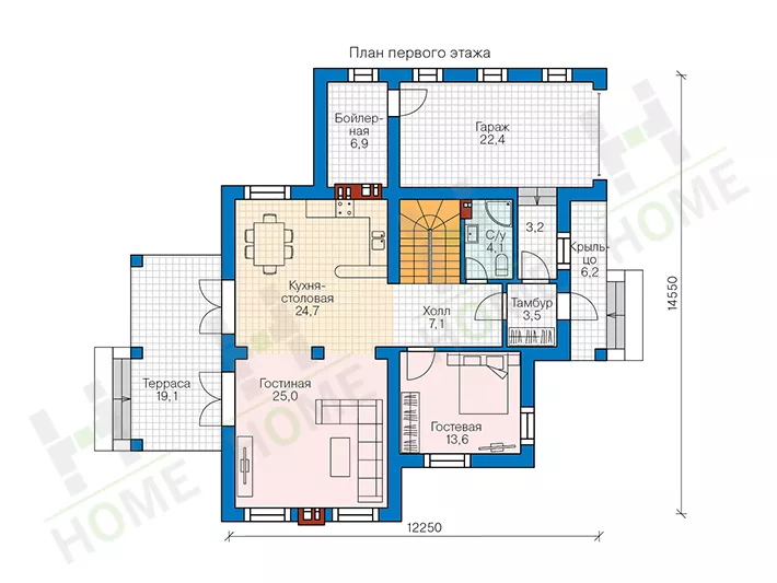 План этажа №1 2-этажного дома 58-21AL в Тюмени