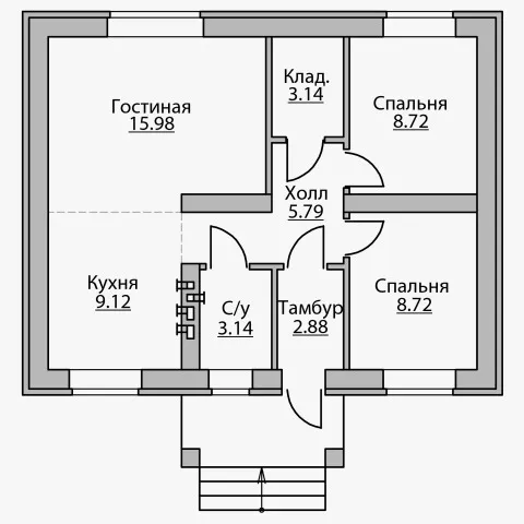 План этажа №1 1-этажного дома B-57 в Тюмени