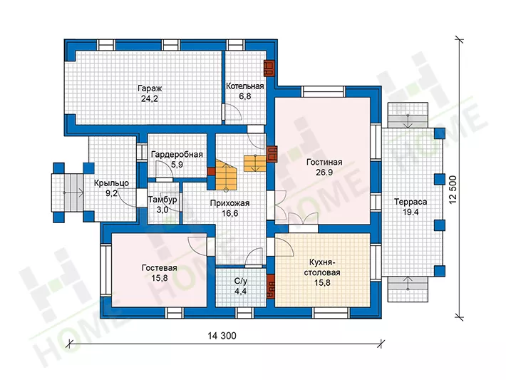 План этажа №1 2-этажного дома 59-93 в Тюмени