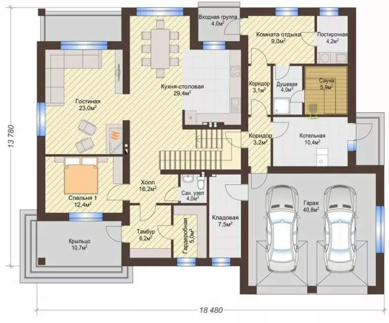 План этажа №1 2-этажного дома K-2296 в Тюмени