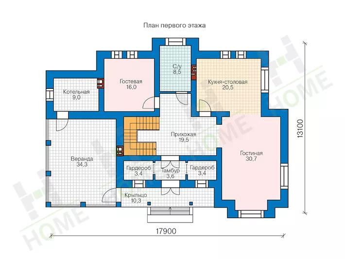 План этажа №1 2-этажного дома 58-10HL в Тюмени
