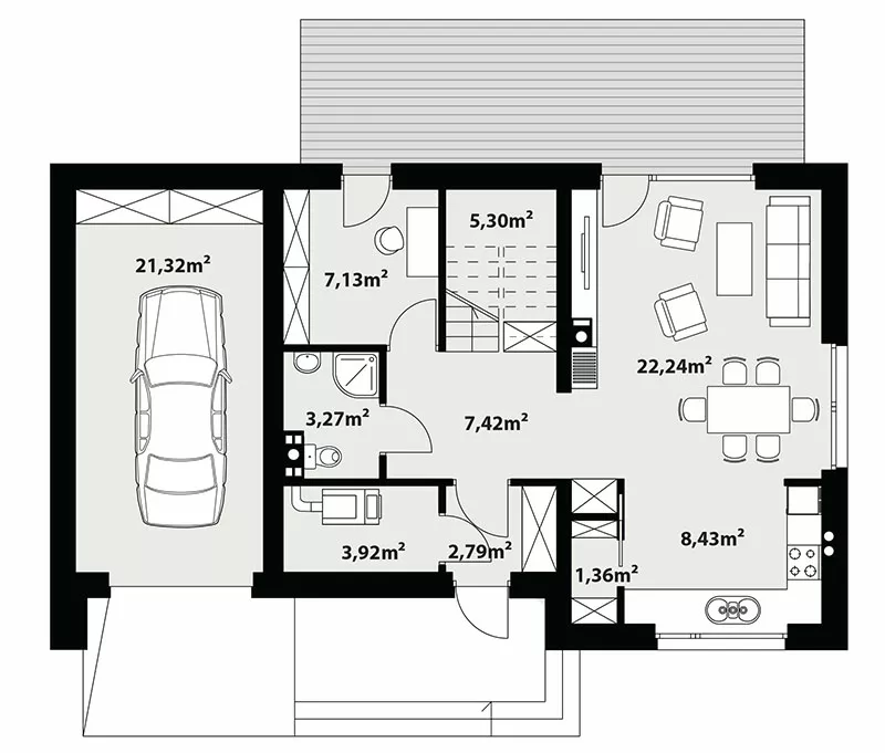 План этажа №1 2-этажного дома K-2109-2 в Тюмени