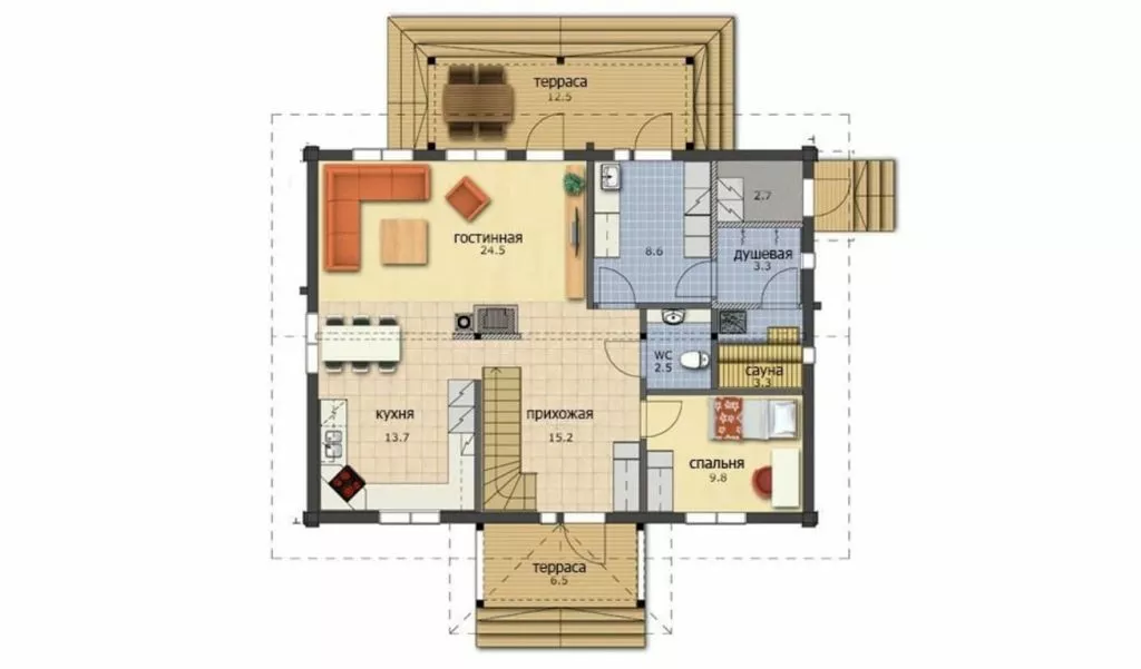 План этажа №1 2-этажного дома KR-2129 в Тюмени