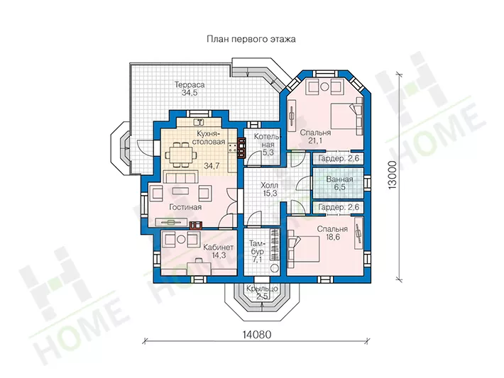 План этажа №1 1-этажного дома 58-97 в Тюмени