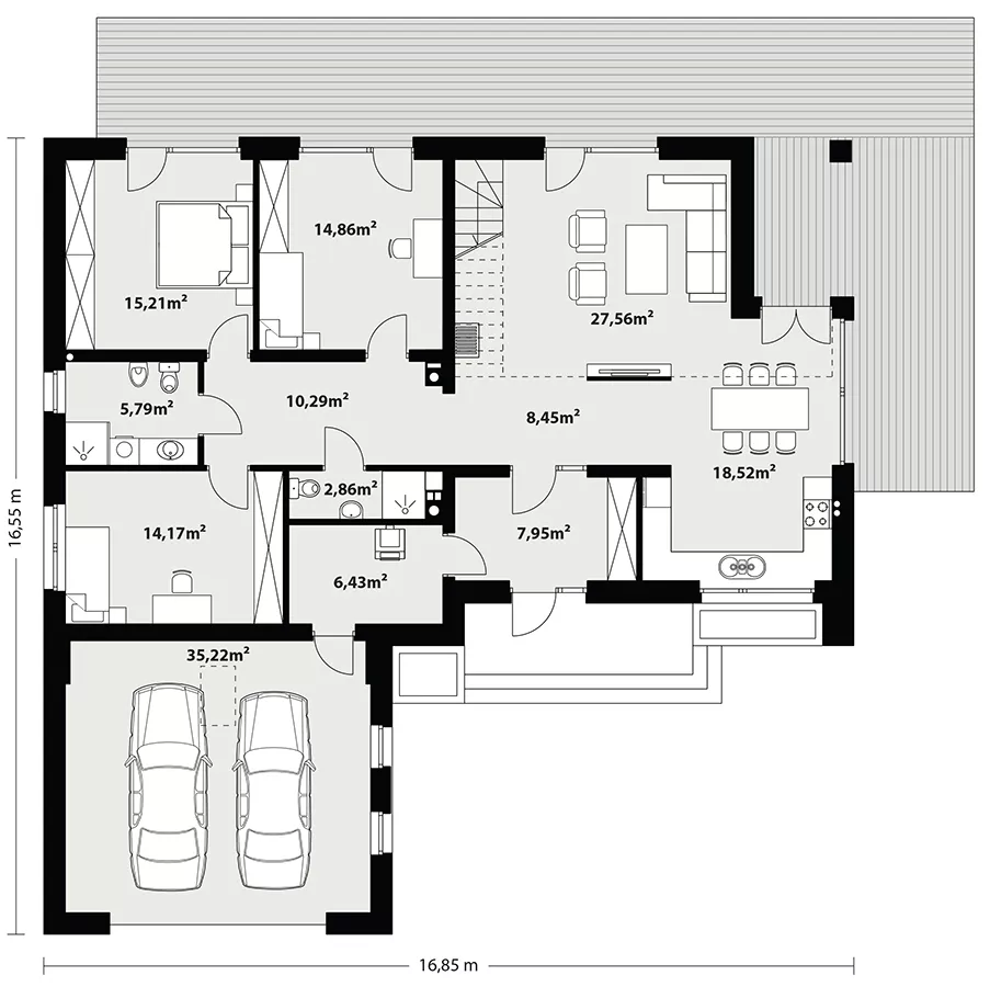 План этажа №1 2-этажного дома K-2185-2 в Тюмени
