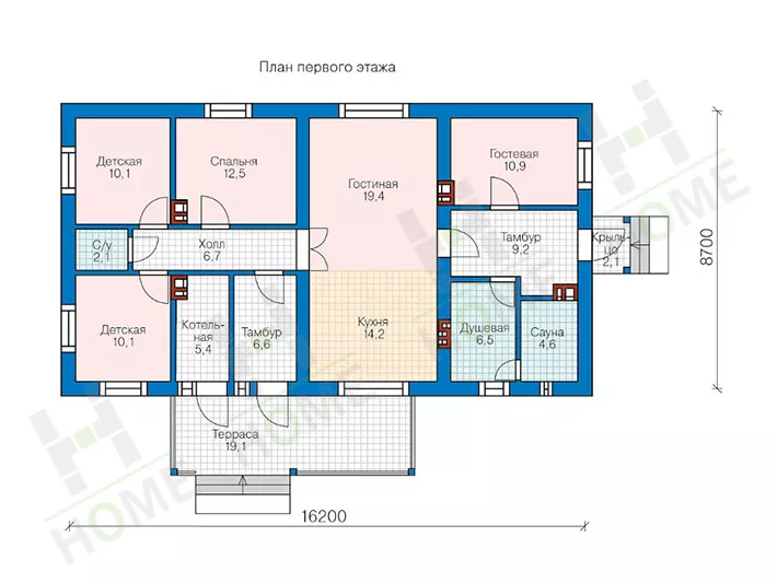 План этажа №1 1-этажного дома 62-01 в Тюмени