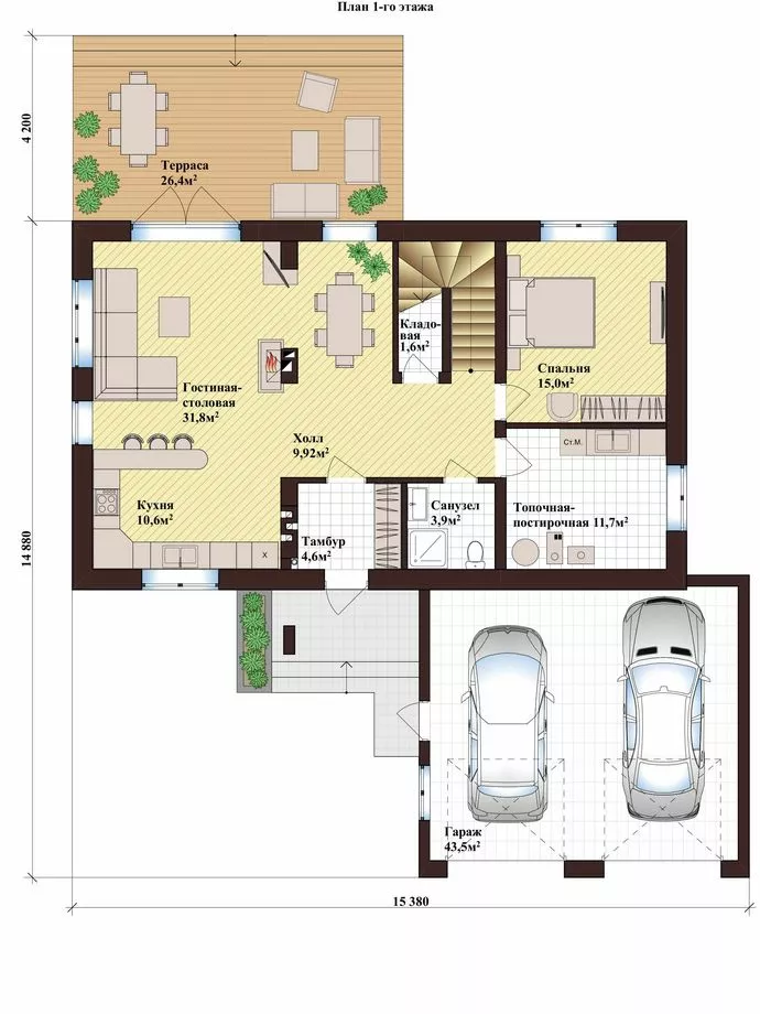 План этажа №1 2-этажного дома K-2230 в Тюмени