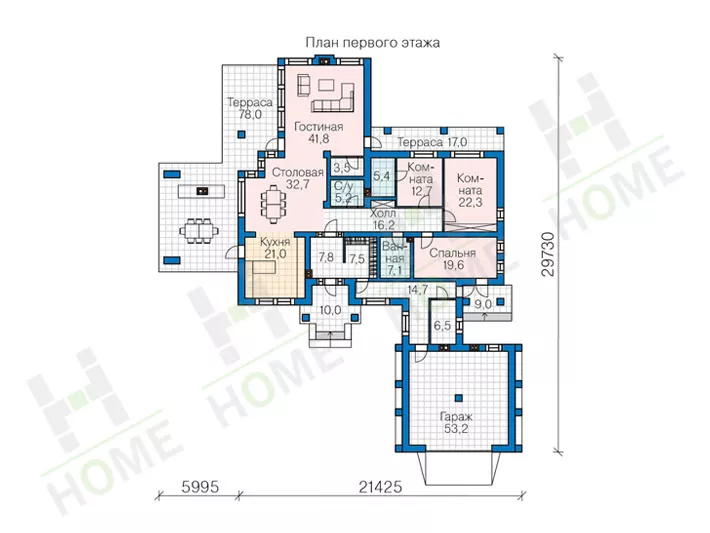 План этажа №1 1-этажного дома 45-18 в Тюмени