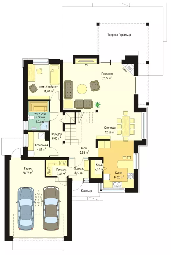 План этажа №1 2-этажного дома K-2324-2 в Тюмени