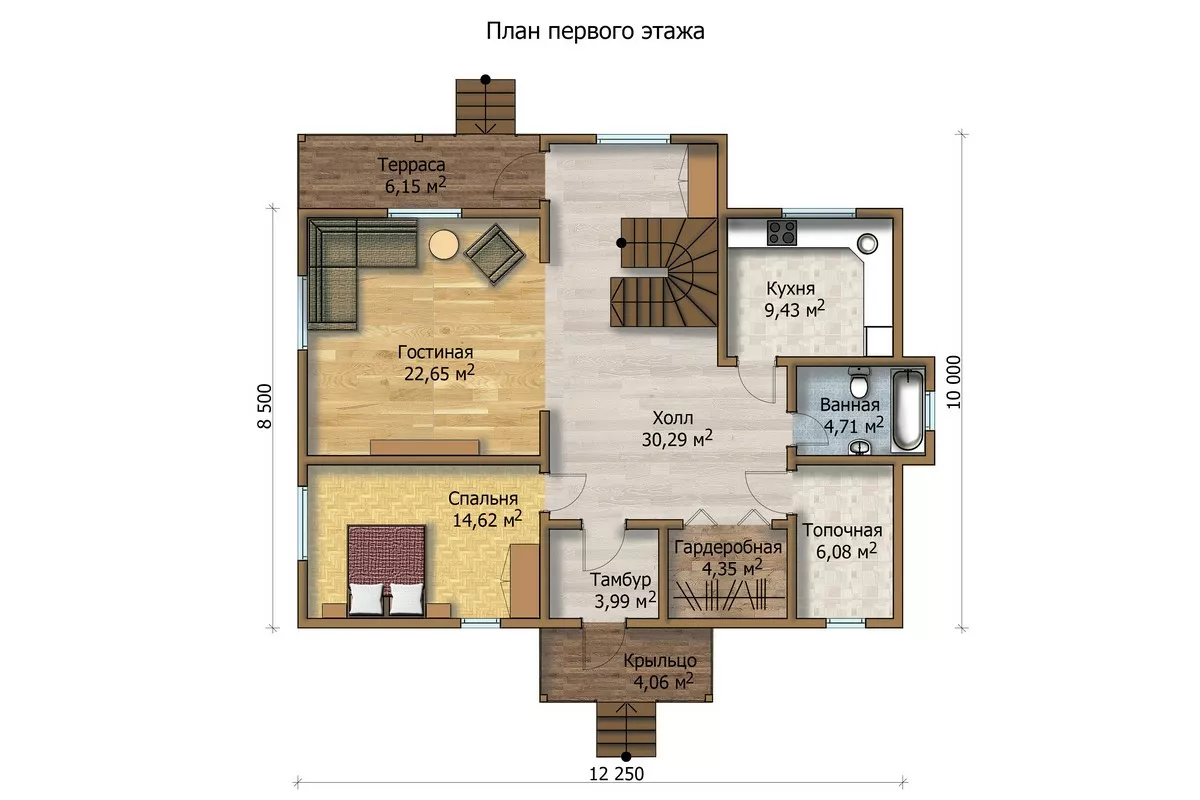 План этажа №1 2-этажного дома MK-202-5 в Тюмени
