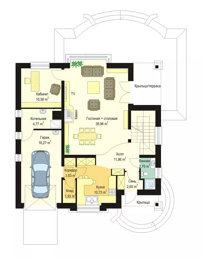 План этажа №1 1-этажного дома K-1202 в Тюмени