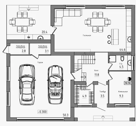 План этажа №1 2-этажного дома A-235 в Тюмени