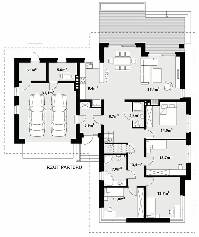 План этажа №1 1-этажного дома K-1145-3 в Тюмени