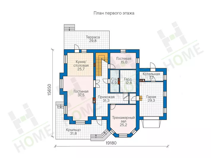 План этажа №1 2-этажного дома 48-31GA в Тюмени