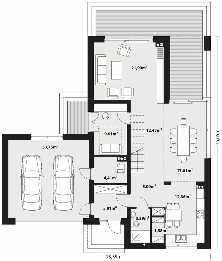 План этажа №1 2-этажного дома K-2170 в Тюмени