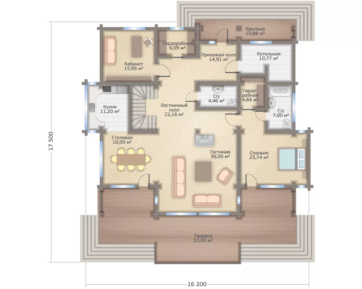 План этажа №1 2-этажного дома D-2412 в Тюмени