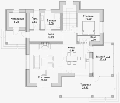 План этажа №1 2-этажного дома C-176 в Тюмени
