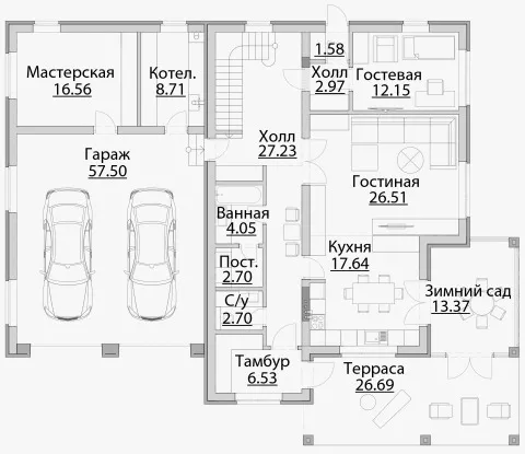 План этажа №1 2-этажного дома C-300 в Тюмени