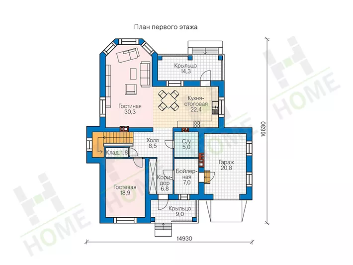 План этажа №1 2-этажного дома 45-10 в Тюмени