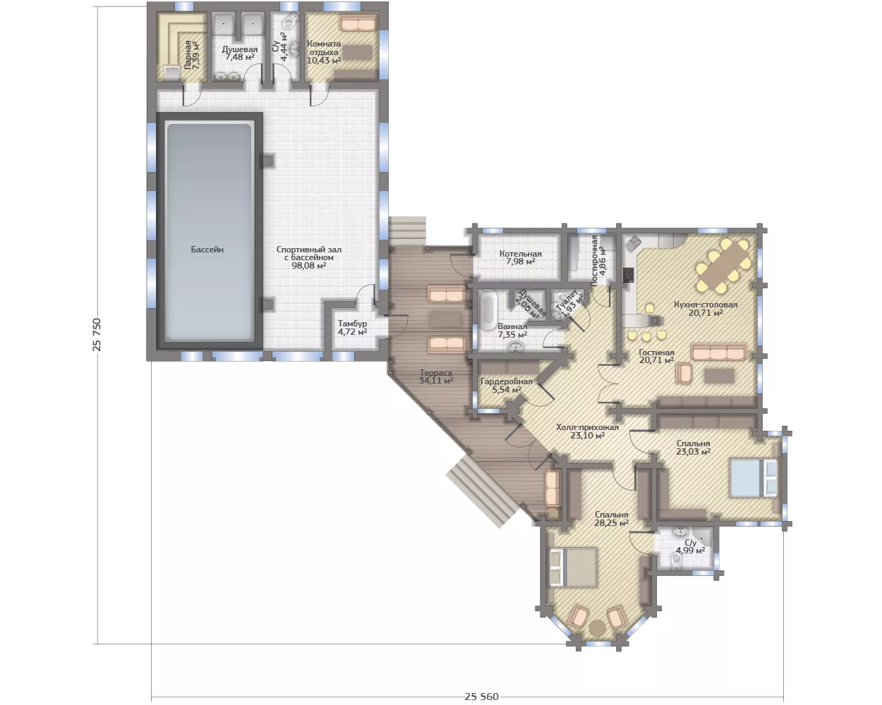 План этажа №1 1-этажного дома D-1317 в Тюмени