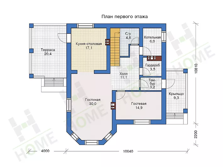 План этажа №1 2-этажного дома 57-43 в Тюмени