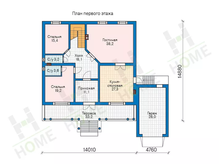 План этажа №1 2-этажного дома 45-22 в Тюмени