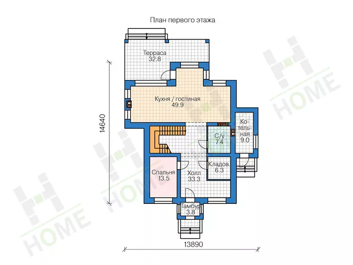 План этажа №1 2-этажного дома 45-54L в Тюмени