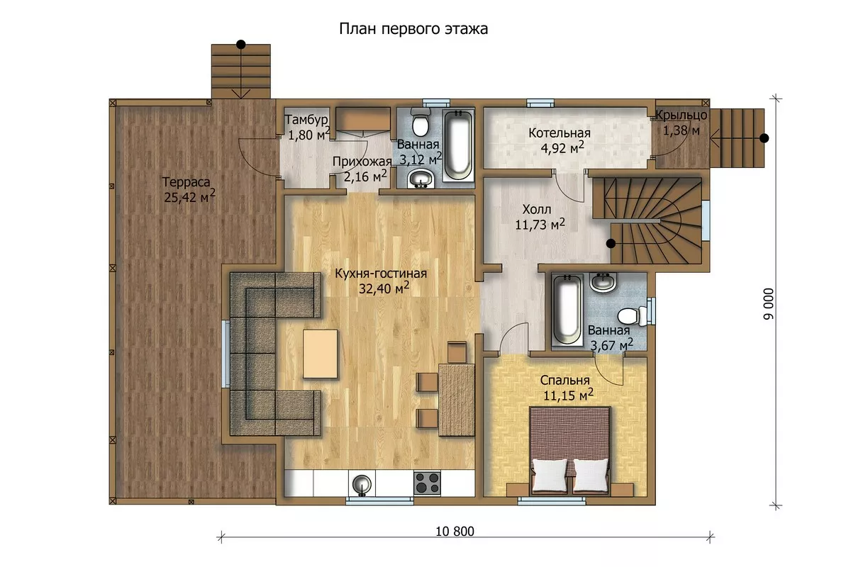 План этажа №1 2-этажного дома MK-163 в Тюмени