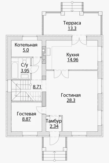 План этажа №1 2-этажного дома A-140 в Тюмени