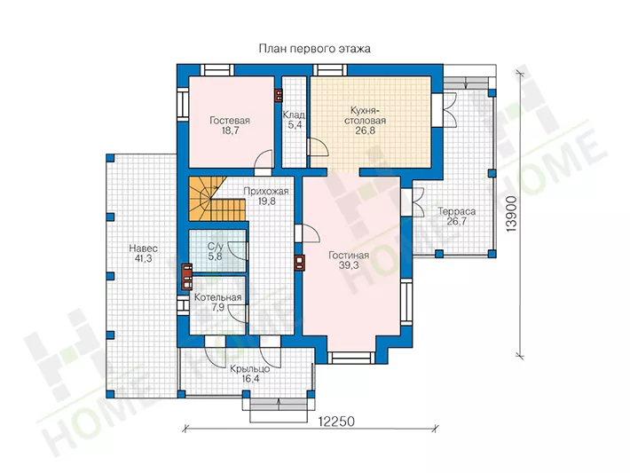 План этажа №1 2-этажного дома 57-39PL в Тюмени
