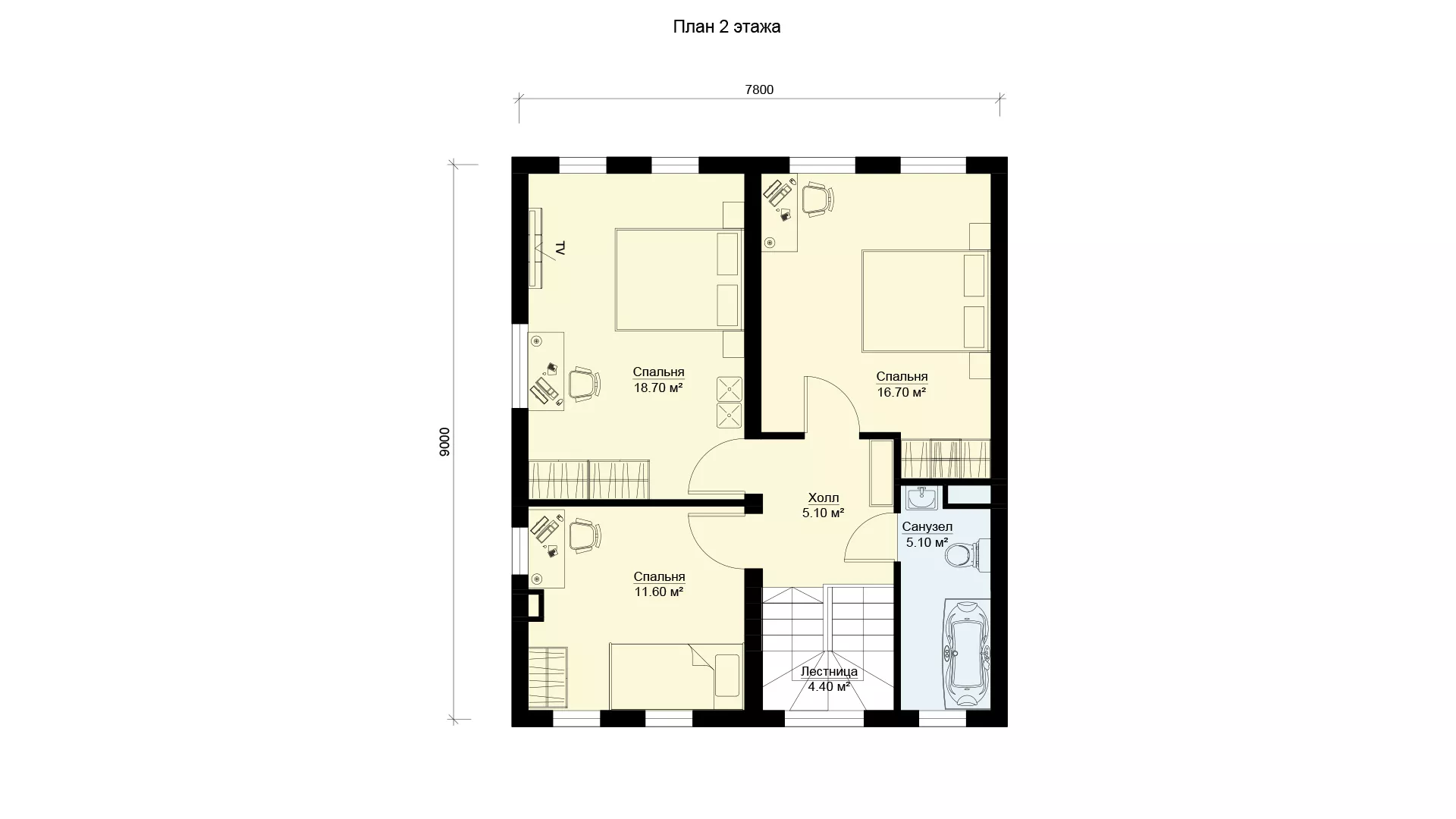 План этажа №1 2-этажного дома K-2119-4 в Тюмени