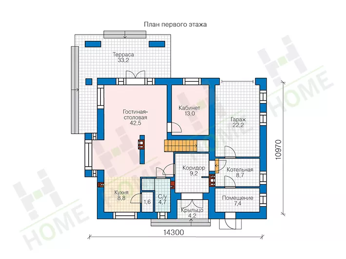 План этажа №1 2-этажного дома 45-16B в Тюмени