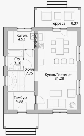 План этажа №1 2-этажного дома B-100 в Тюмени